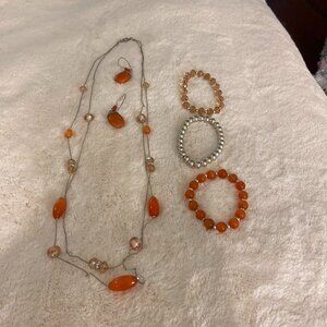 Jewelry - Costume - Bundle - Necklace - Earrings and Bracelets - Orange/Coral